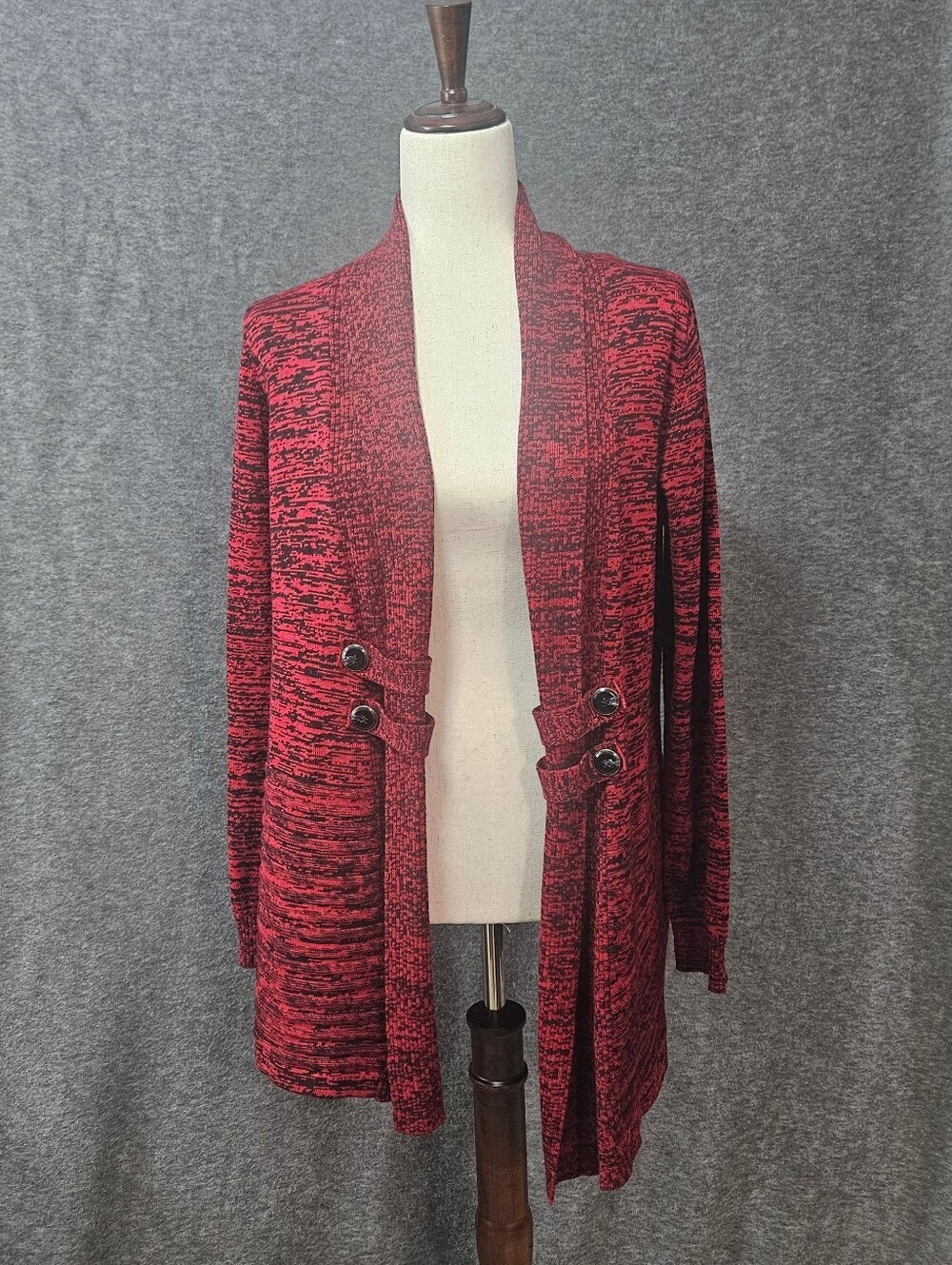 Women's Apt. 9 Marled Red Open-Front Button-Accent Cardigan Size Med